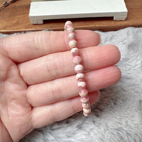 5mm Mini Rhodochrosite Beads Stretch Bracelet - Picture 3 of 5